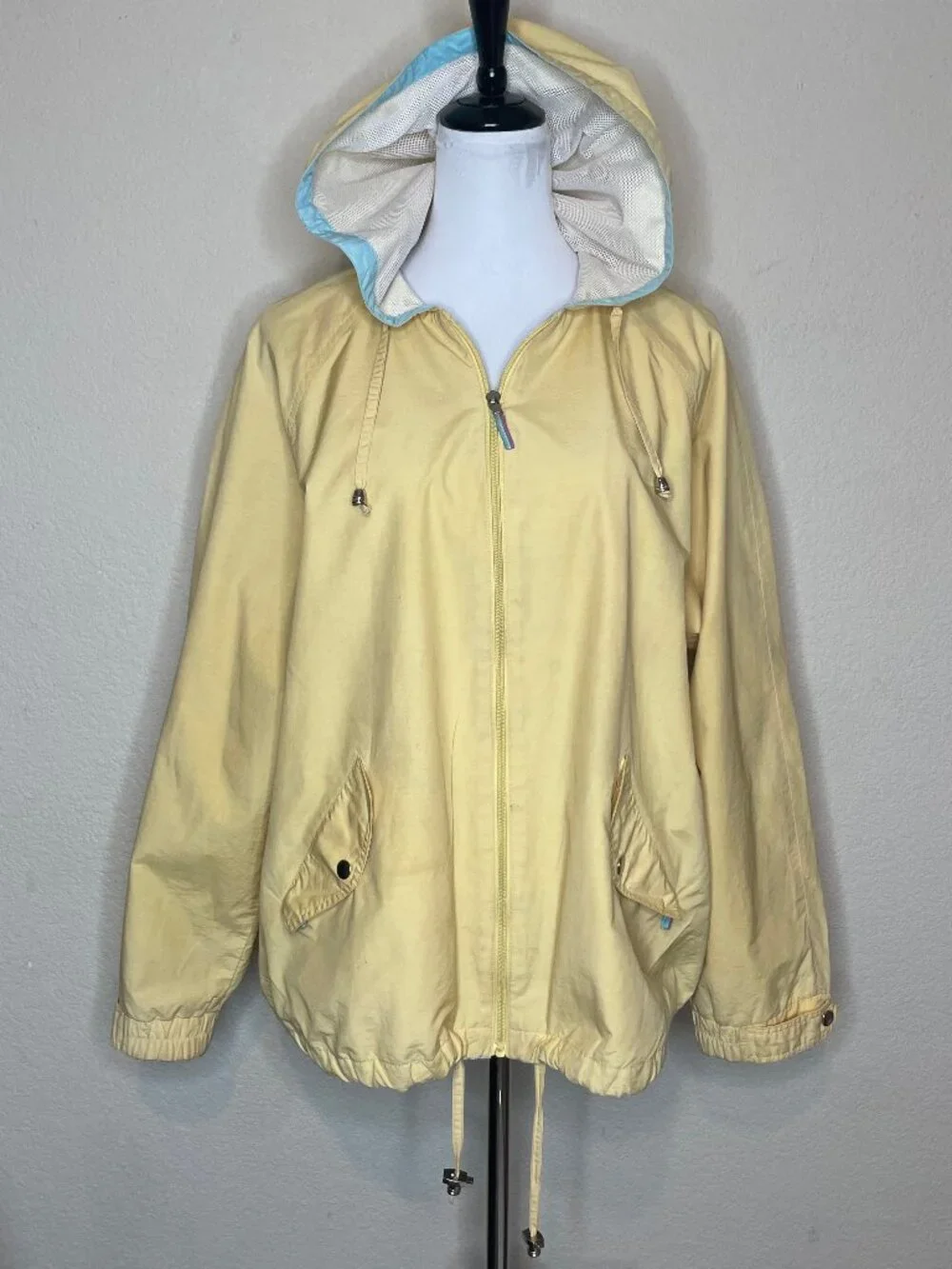 Appleseed's Pastel Yellow Gorpcore Hooded Windbreaker Jacket Mesh Lined Large